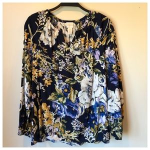Chico’s Popover Top Blue Floral Print